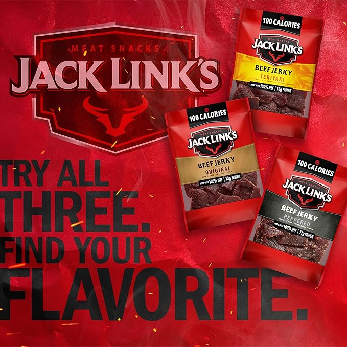 Jack Link's Beef Jerky Variety Pack Ð Includes Original, Teriyaki and Peppered Jerky, Bulk Protein Snack Pack, Good Source of Protein, Meat Snacks Made with 100% Beef Ð 1.25 Oz (Pack of 15)