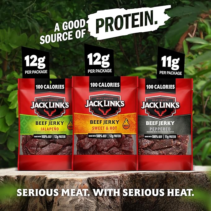 Jack Link's Beef Jerky Bold Variety Pack - Includes Sweet & Hot, Jalapeno and Peppered Jerky, Bulk Protein Snack Pack, Good Source of Protein, Meat Snacks Made with 100% Beef - 1.25 Oz (Pack of 15)