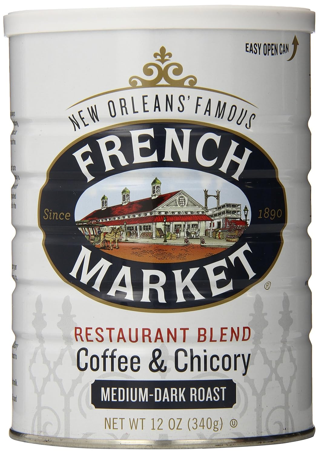 French Market Coffee, Coffee & Chicory Restaurant Blend, Medium-Dark Roast Ground Coffee, 12-Ounce Metal Can