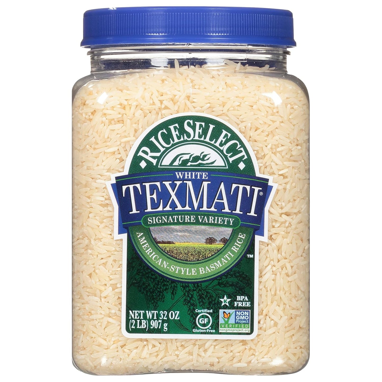 RiceSelect Texmati White Rice, Long-Grain Basmati Rice, Premium Gluten-Free Rice, Non-GMO, Star-K Kosher, 32-Ounce Jar