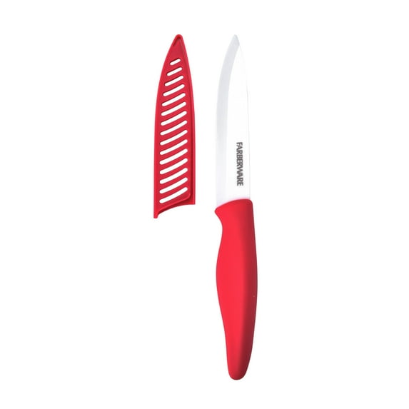 Farberware Professional 5-inch Ceramic Utility Knife with Red Blade Cover and Handle