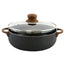 IMUSA 9.0qt Black Stone Aluminum Speckled Nonstick Caldero with Glass Lid & Wood Look Handles, Black
