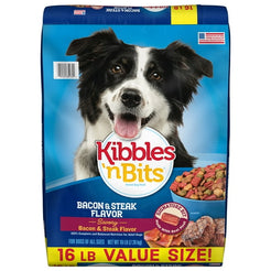 Kibbles 'n Bits Dry Dog Food for Adult Dogs, Savory Bacon & Steak Flavor, (1) 16 lb. Bag