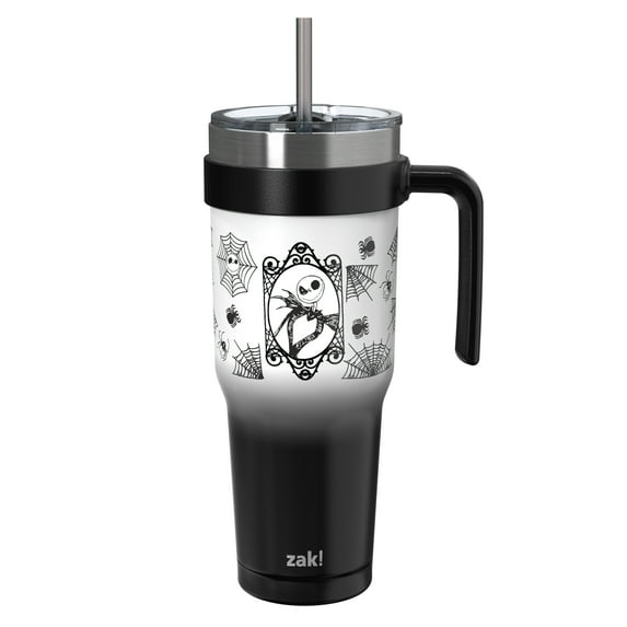 Zak Designs 40oz NBC Halloween Straw Handle Tumbler, Double Wall Vacuum Insulated Stainless Steel Waverly Tumbler with Durable Plastic Straw, Travel Straw Tumbler with Handle, Ombre