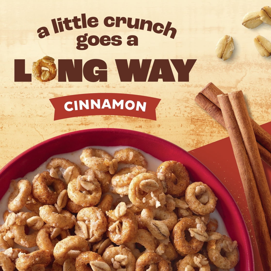 (8 pack) Cheerios Oat Crunch Cinnamon Breakfast Cereal, Made with Whole Grain, Family Size, 24 oz