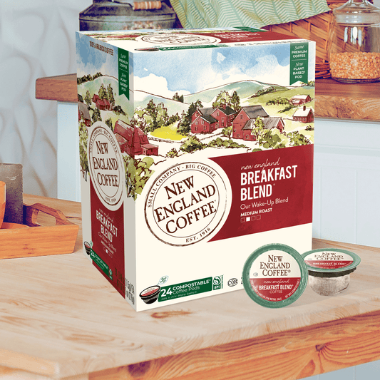 New England Coffee Breakfast Blend, Medium Roast, Single Serve Pods, 24 Count Box