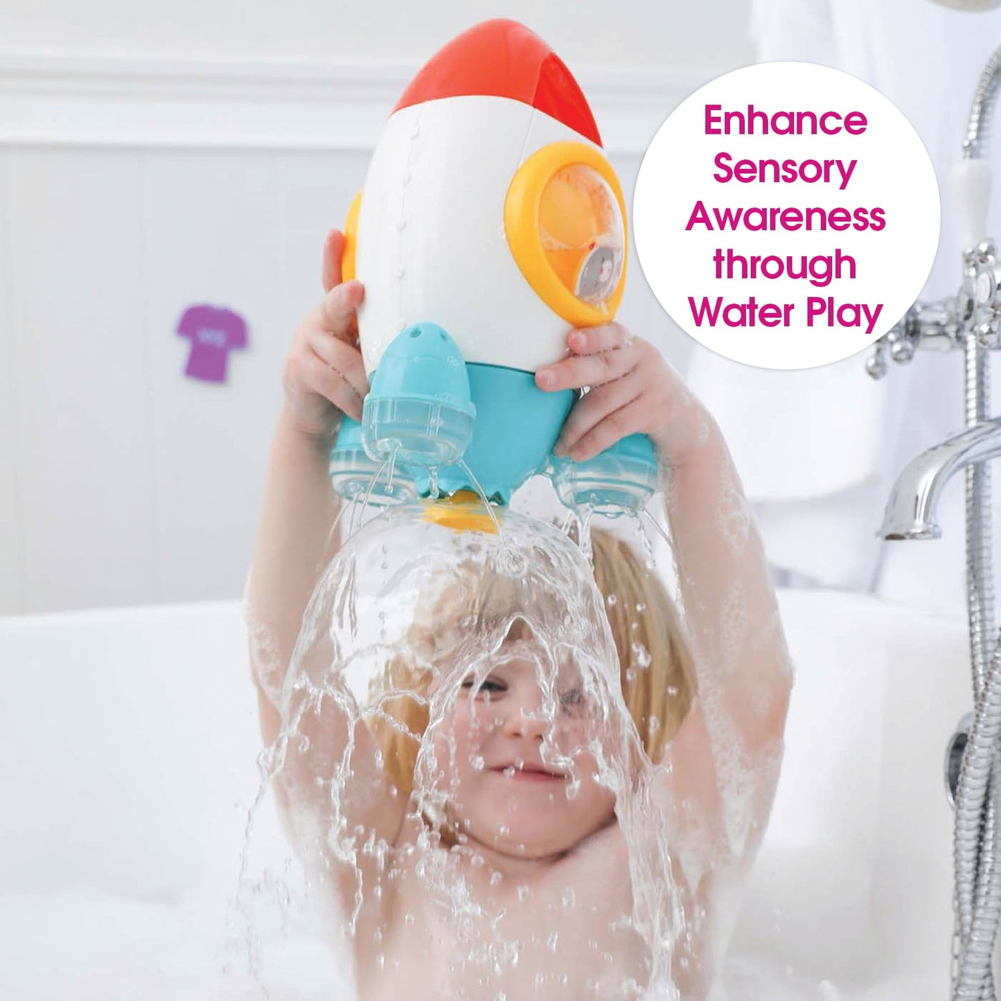 Edushape Fill & Spin Water Rocket Bathtub Toy - Strainers Baby Bath Toys for Toddlers 1-3