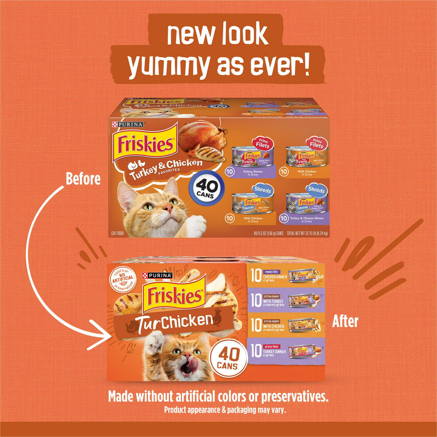 Purina Friskies Turchicken Gravy, Soft Variety Pack, Wet Cat Food, 5.5 oz Cans, 40 Pack