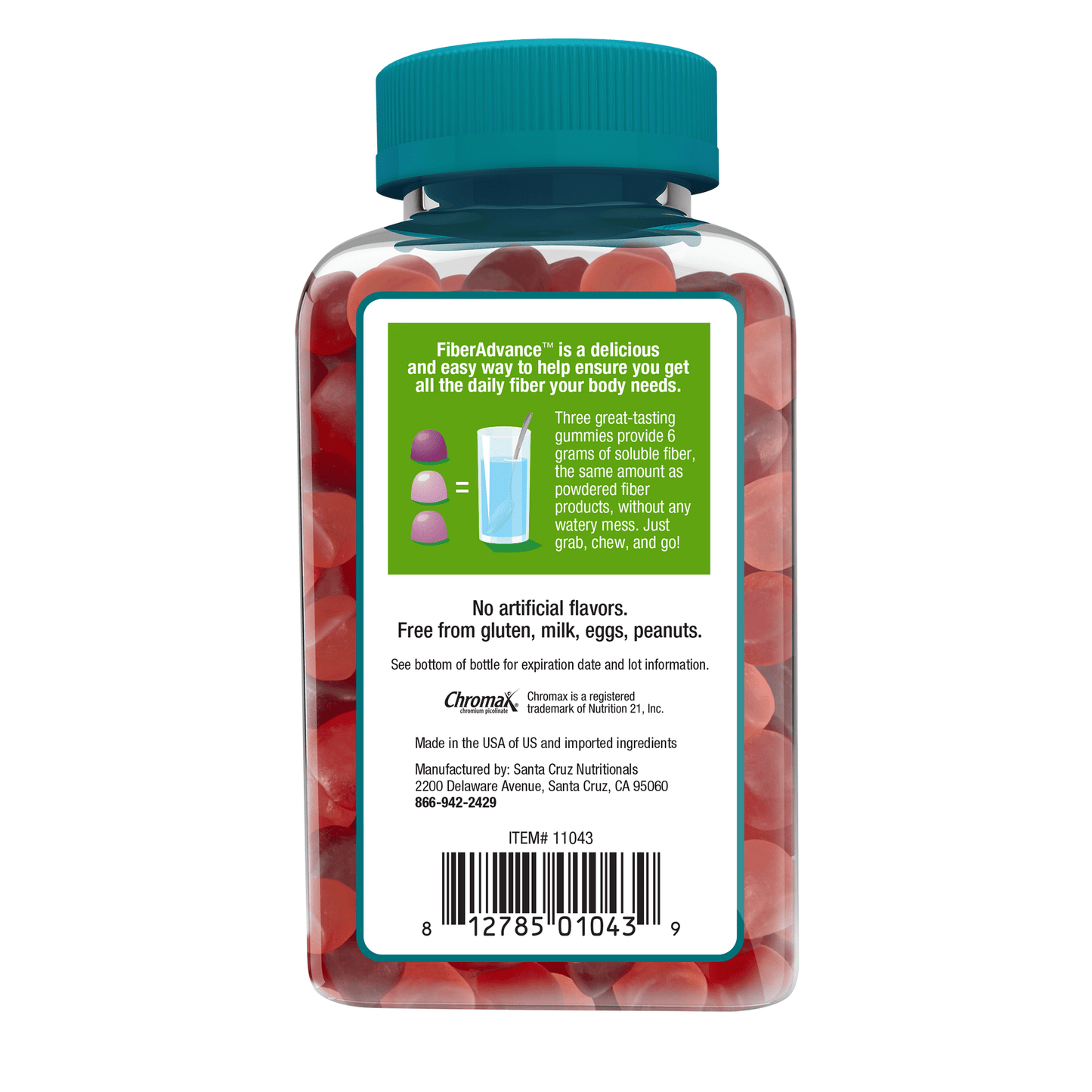 Fiber Advance Weight Management Gummies with Chromium Fiber Supplement, Natural Fruit, 90 Count