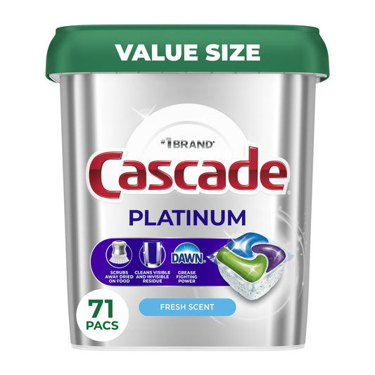 Cascade Platinum Dishwasher Pods, Dishwasher Detergent Soap Tabs, Fresh, 71 Count