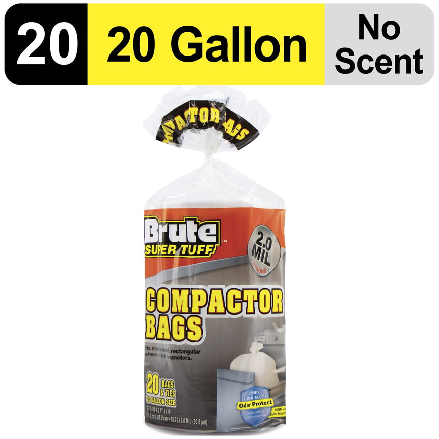 (2 pack) Brute Super Tuff® Compactor Trash Bags, 20 Gallon, 20 Bags (Twist Tie)