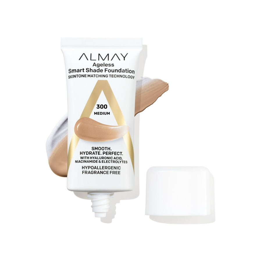 Almay Ageless Smart Shade Liquid Foundation Makeup, Hypoallergenic, 300 Medium, 1 fl oz
