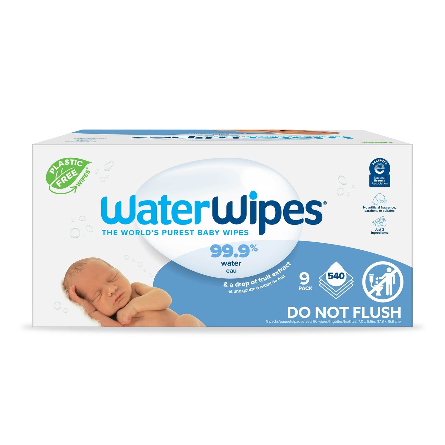 WaterWipes Combo Pack Baby Wipes, Unscented & Sensitive Skin, 9 Resealable Packs (540 Wipes)