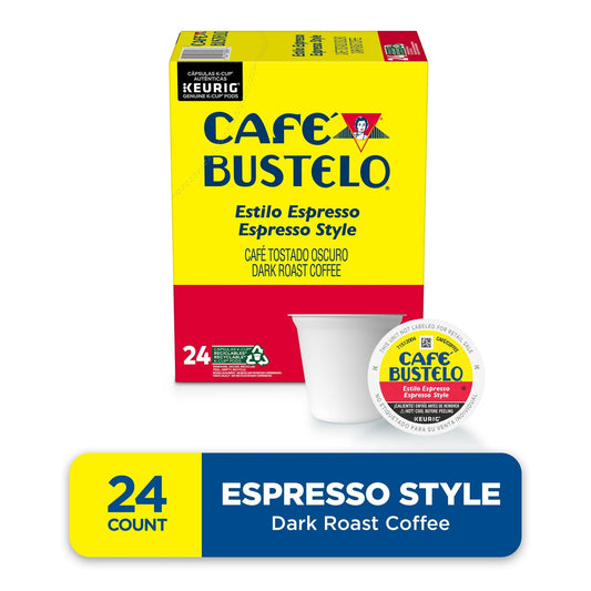 Cafe Bustelo Espresso Style, Dark Roast Coffee, Keurig K Cup Pods, 24 Count Box