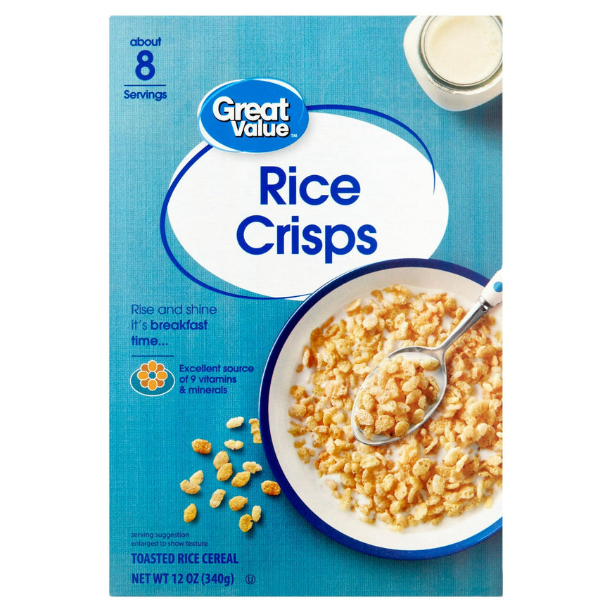 (10 pack) Great Value Toasted Rice Crisps Breakfast Cereal, 12 oz