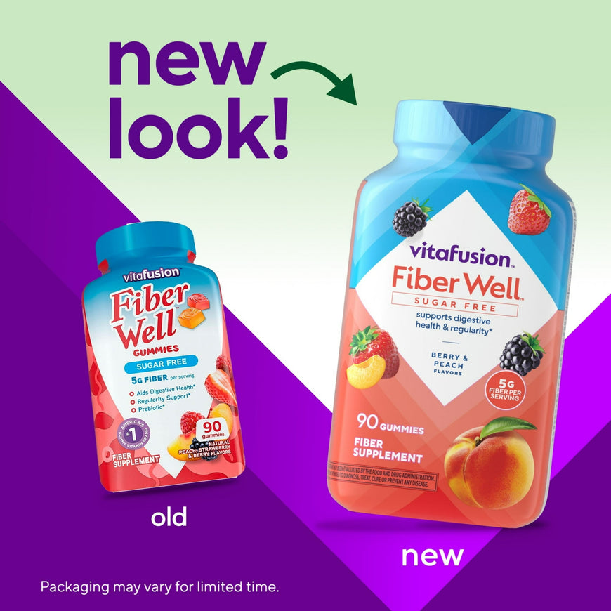 vitafusion Fiber Well Sugar Free Fiber Supplement Gummies, Fruit Flavored, 90 Count