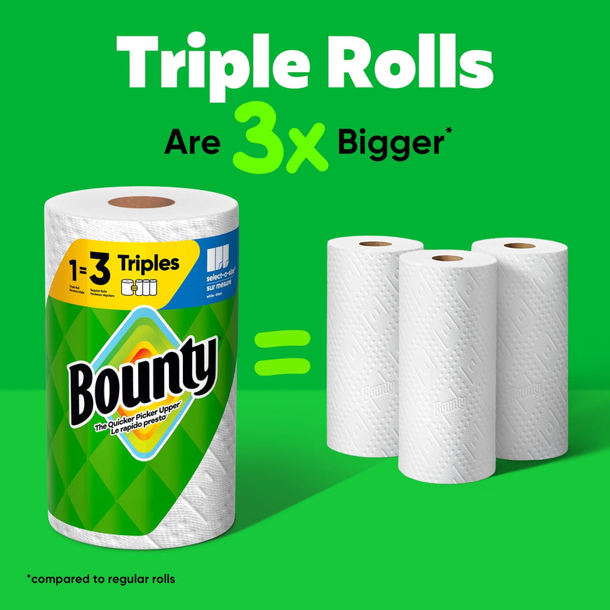 Bounty Paper Towels Select-A-Size White, 6 Triple Rolls, 123 Sheets Per Roll