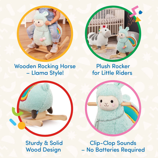 Battat Ride-a-Llama Animal Multicolor Rocking Toy with Wooden Handle, Baby and Toddler Toys