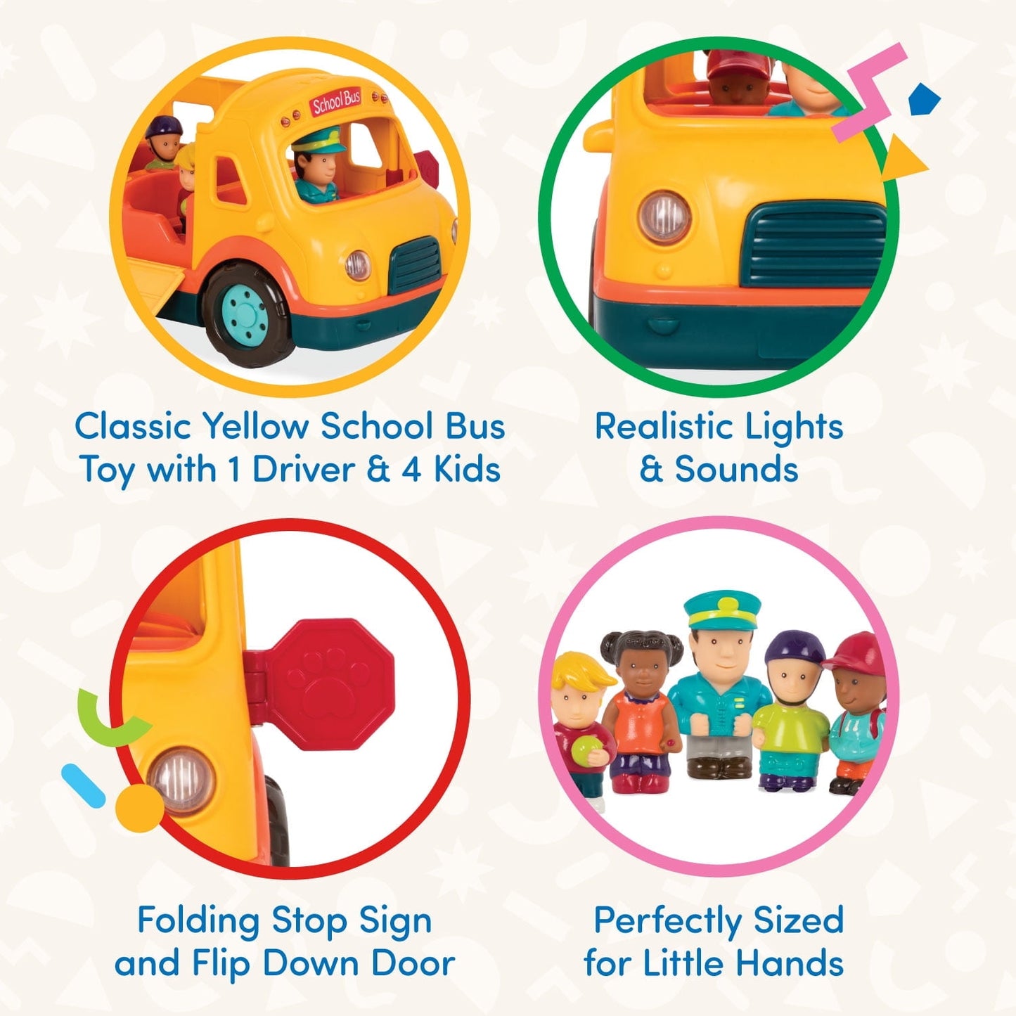 Battat Light & Sound School Bus Play Vehicle with 5 Figurines, Toddler and Preschool Toys