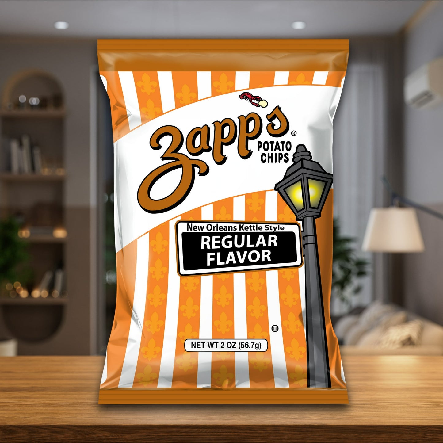 Zapp's Regular Flavor New Orleans Kettle Style Potato Chips, Gluten-Free, 2 oz, 25 Count