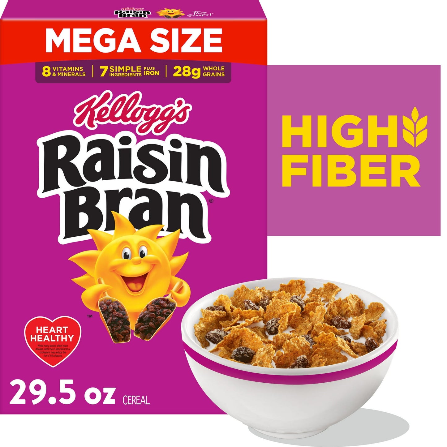 (3 pack) KelloggÕs Raisin Bran Breakfast Cereal, High Fiber, 28g Whole Grain, Mega Size, 29.5 oz
