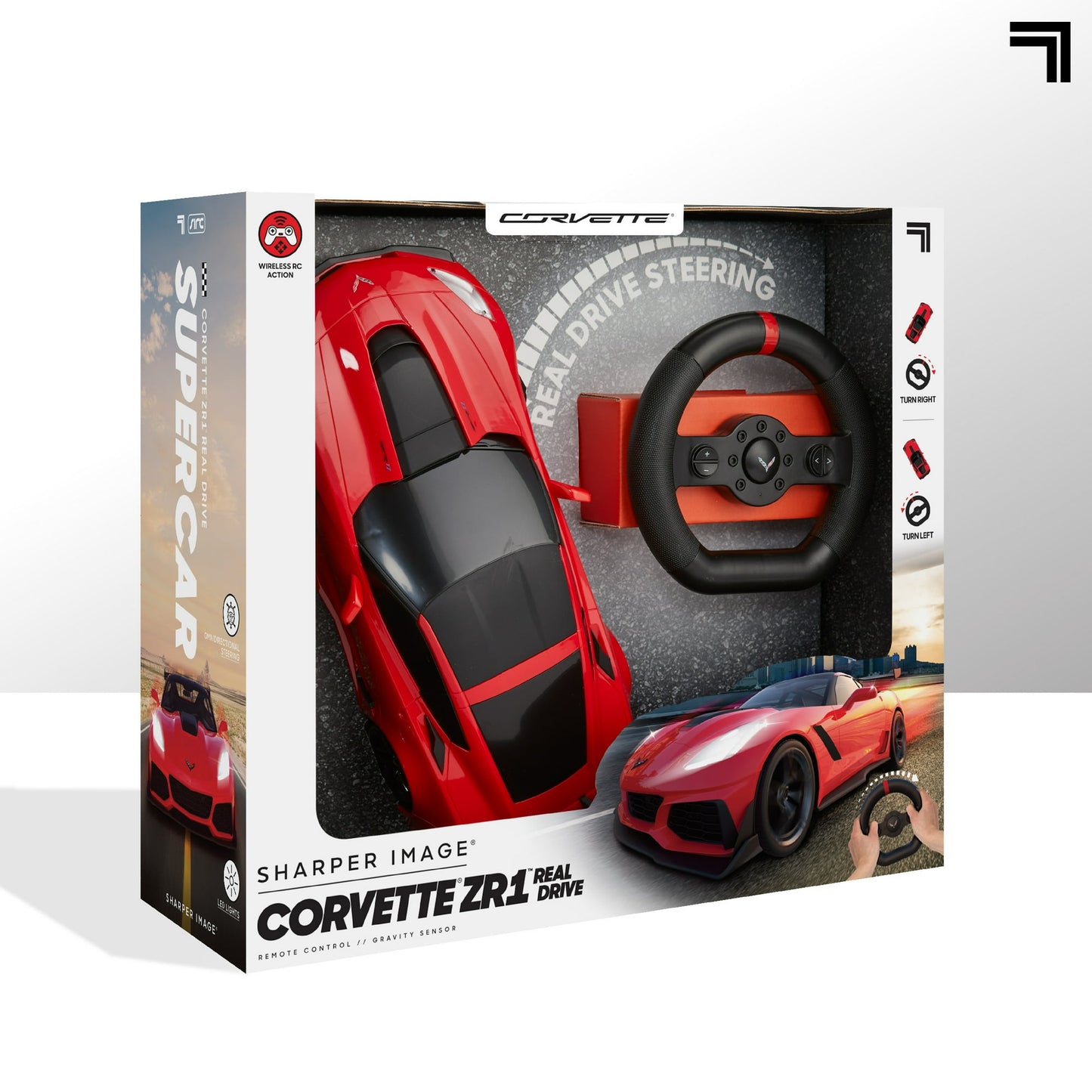 Sharper Image¨ RC Chevrolet Corvette ZR1, 2.4 GHZ Remote Control Sports Car with Gravity Sensor Steering, 1:16 Scale Model with LED Lights
