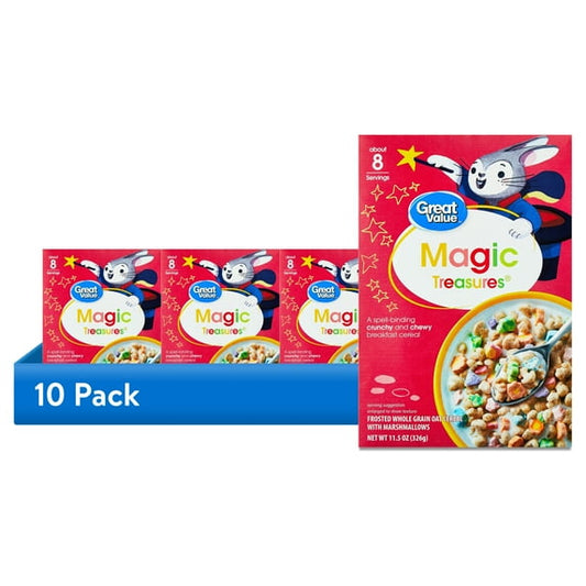 (10 pack) Great Value Magic Treasures Whole Grain Oat with Marshmallow Breakfast Cereal, 11.5 oz