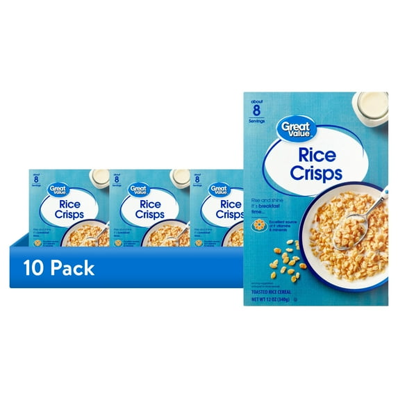 (10 pack) Great Value Toasted Rice Crisps Breakfast Cereal, 12 oz