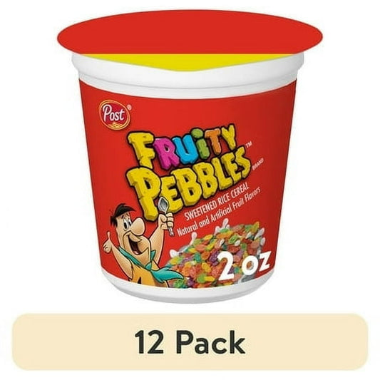 (12 pack) Post Fruity PEBBLES Cereal, Fruity Kids Cereal, Crunchy 2 oz Individual Cup
