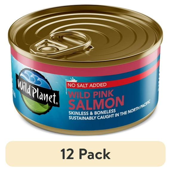 (12 pack) Wild Planet North Pacific Wild Pink Salmon, No Salt Added, 6 oz Can