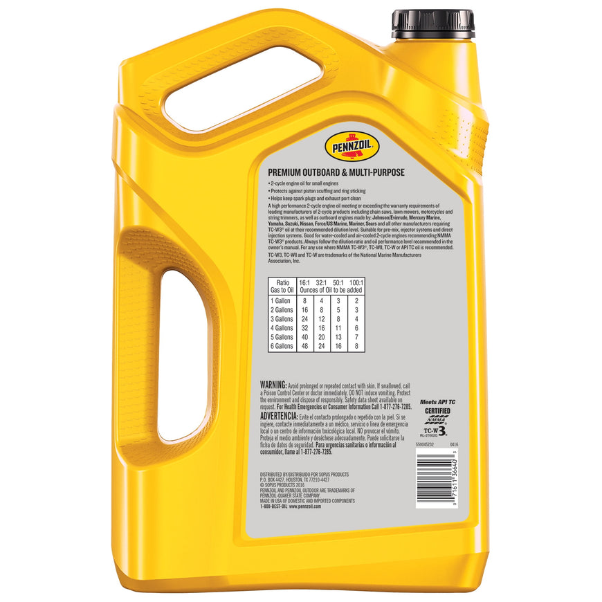 Pennzoil Outdoor Premium Outboard & Multi-Purpose 2-Cycle Engine Oil, 1 Gallon