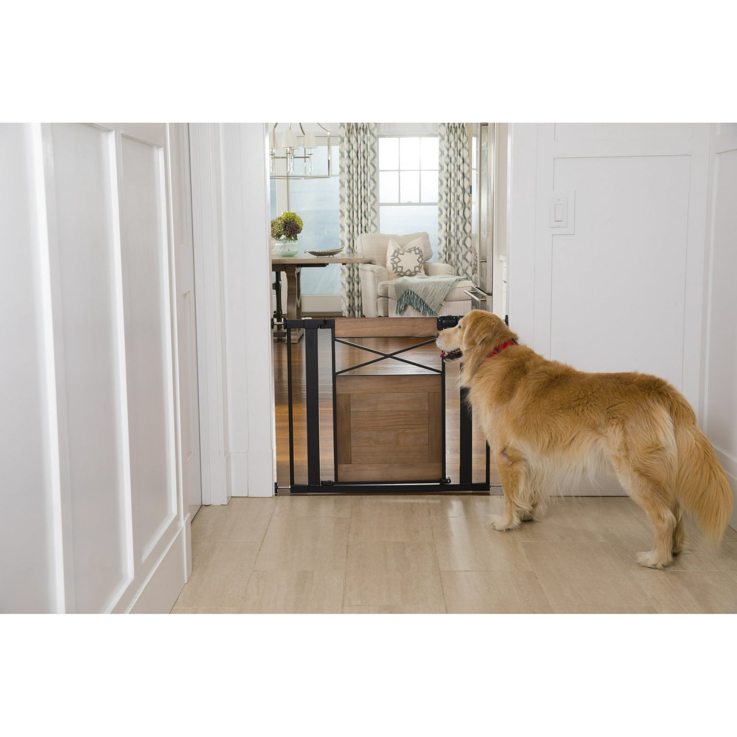 Safety 1st Easy Install Modern Farmhouse Gate, Rustic