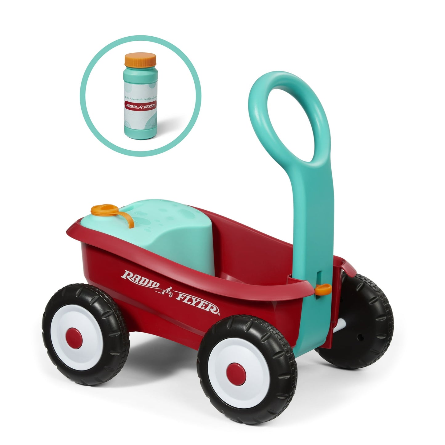 Radio Flyer Push & Pull Bubble Buddy Walker Wagon, Battery-Free Bubble Machine for Kids 1-4 Years