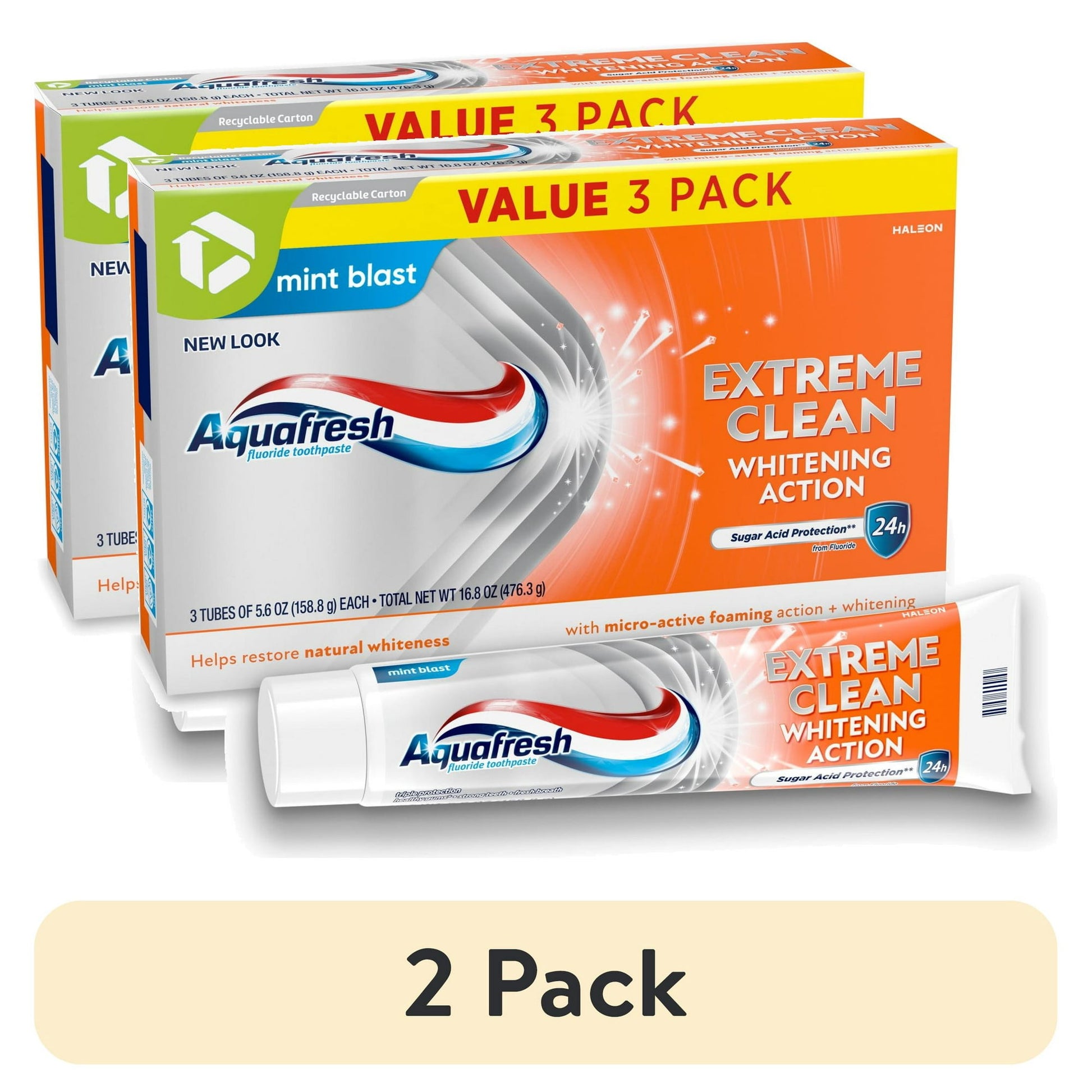 (6 pack) Aquafresh Extreme Clean Whitening Action Fluoride Toothpaste, Fresh Mint Flavor, 5.6 oz, 3 Pack