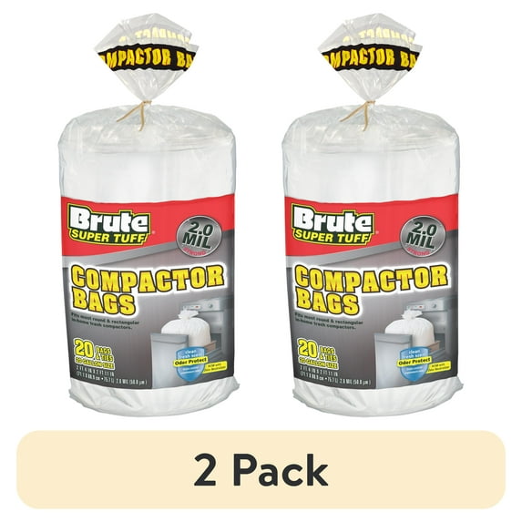 (2 pack) Brute Super Tuff¨ Compactor Trash Bags, 20 Gallon, 20 Bags (Twist Tie)