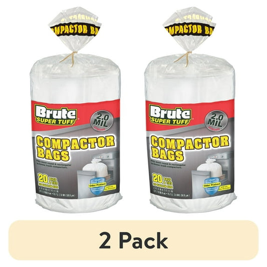(2 pack) Brute Super Tuff¨ Compactor Trash Bags, 20 Gallon, 20 Bags (Twist Tie)