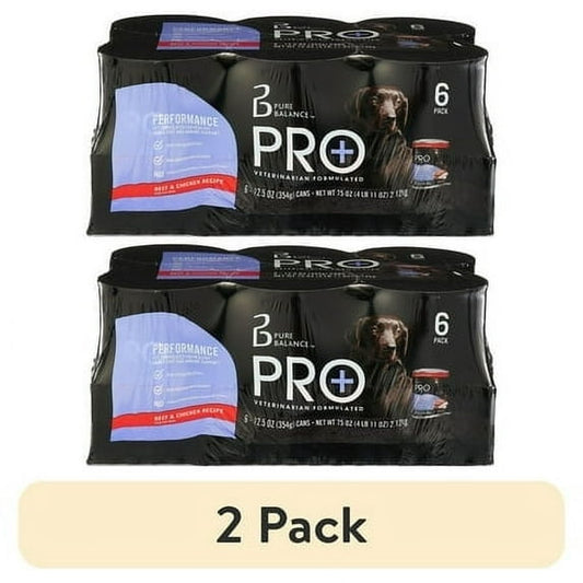 (2 pack) Pure Balance Pro+ Performance Beef & Chicken Recipe Wet Dog Food, 12.5 oz Cans (6 Pack)