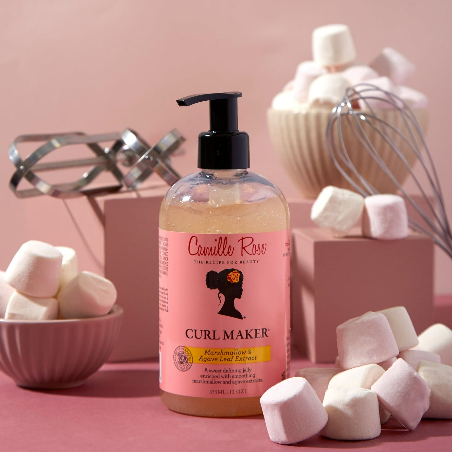 Camille Rose Curl Maker Define & Style Hair Styling Gel with Marshmallow Extract & Agave Leaf Extract, 12oz