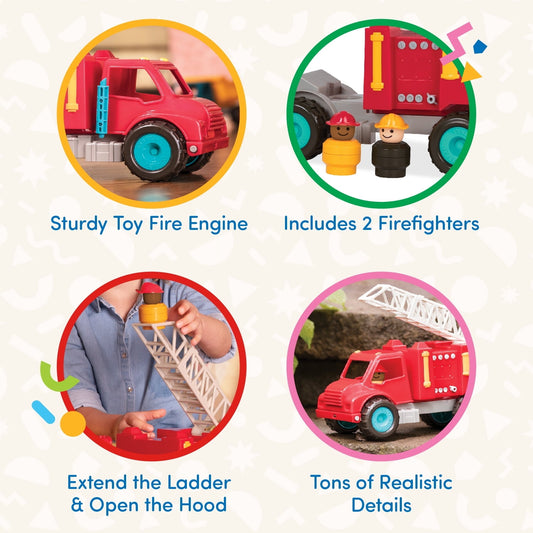 Battat Fire Engine Toy Truck with 2 Firefighter Figurines, Toddler and Preschool Toys