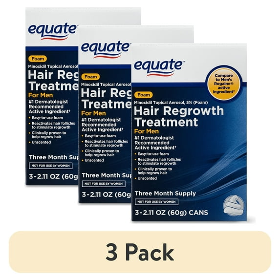 (3 pack) Equate Minoxidil Topical Aerosol Hair Regrowth Treatment for Men, 3-Month Supply, 2.11 oz, 3 Pack