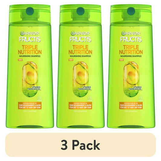 (3 pack) Garnier Fructis Adult Dry Triple Nutrition Nourishing Shampoo with Glycerin, 22 fl oz