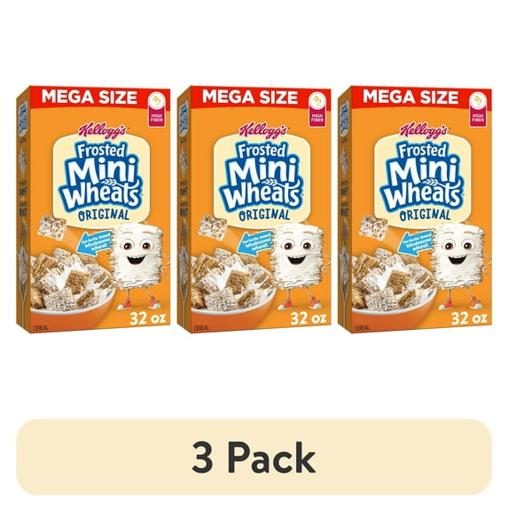 (3 pack) KelloggÕs Frosted Mini-Wheats Breakfast Cereal, High Fiber, 48g Whole Grain, Mega Size, 32 oz