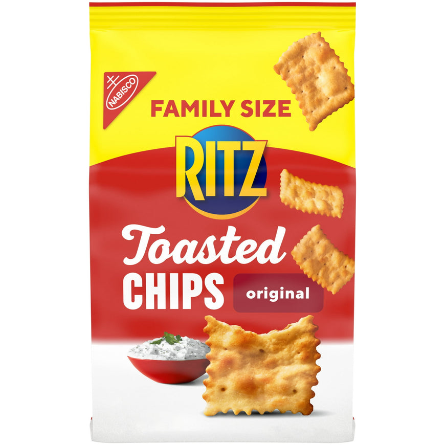 (3 pack) RITZ Toasted Chips Original Crackers, Party Snacks, Family Size, 11.4 oz