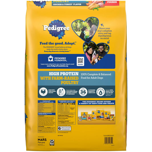Pedigree High Protein Adult Dry Dog Food Chicken & Turkey Flavor Dog Kibble, 18 Lb Bag