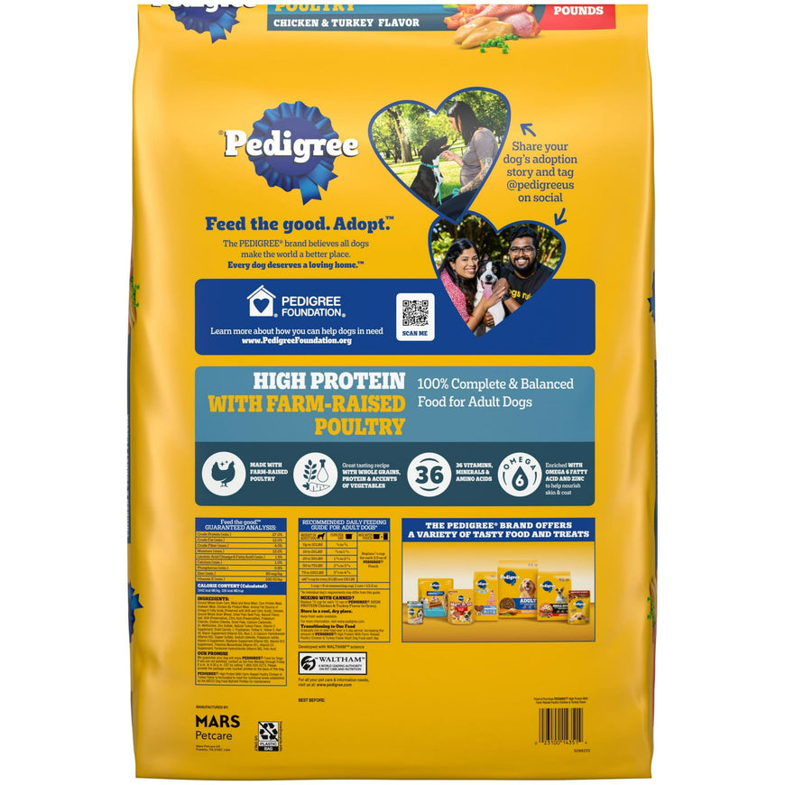 Pedigree High Protein Adult Dry Dog Food Chicken & Turkey Flavor Dog Kibble, 18 Lb Bag
