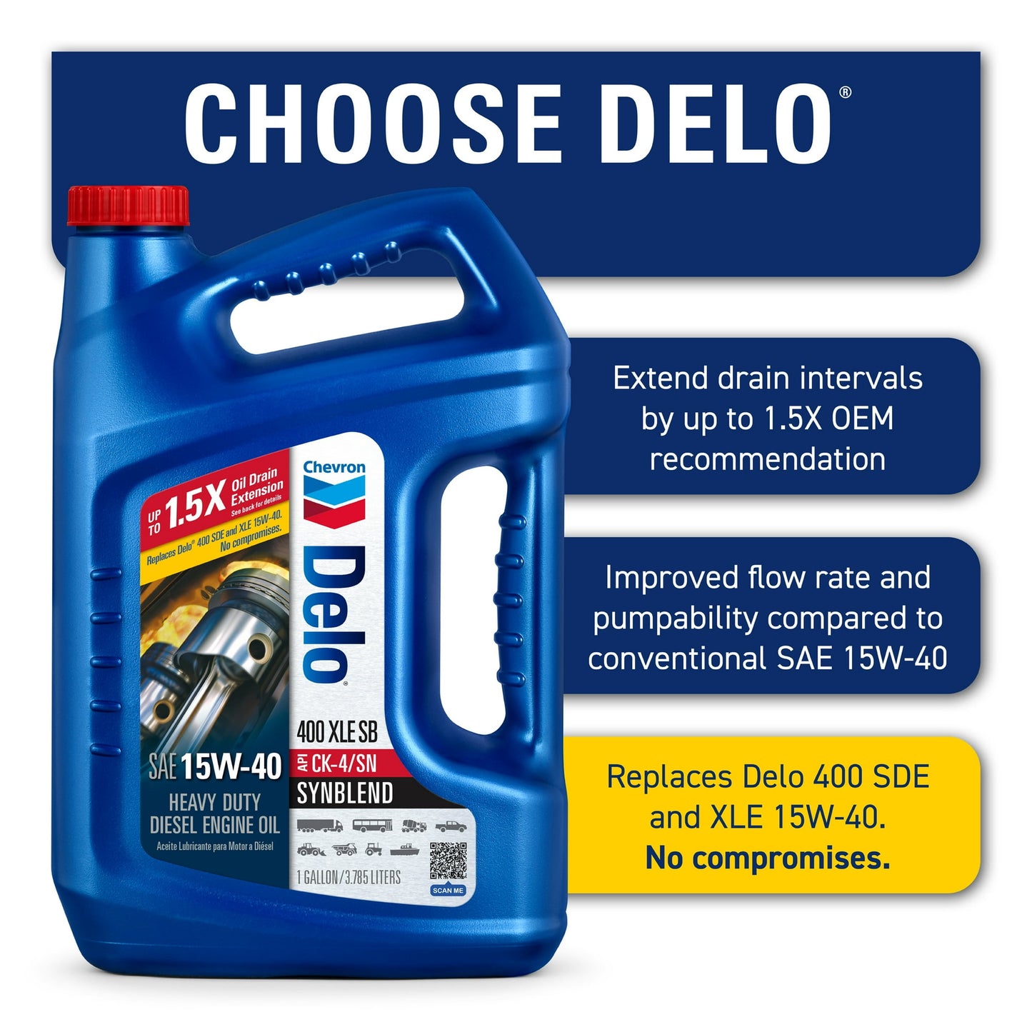 Delo 400 XLE SB Synthetic Blend SAE 15W-40 Heavy-Duty Diesel Motor Oil 1 Gallon