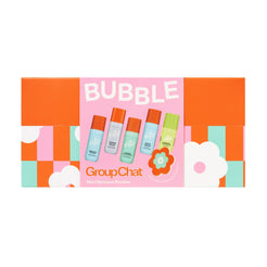 Bubble Skincare Group Chat Mini Routine 6-Piece Set, Includes Fresh Start 10ml, Morning Rays 3ml, Level Up 10ml, Cloud Surf 10ml, and Olive & June Flower Nail File