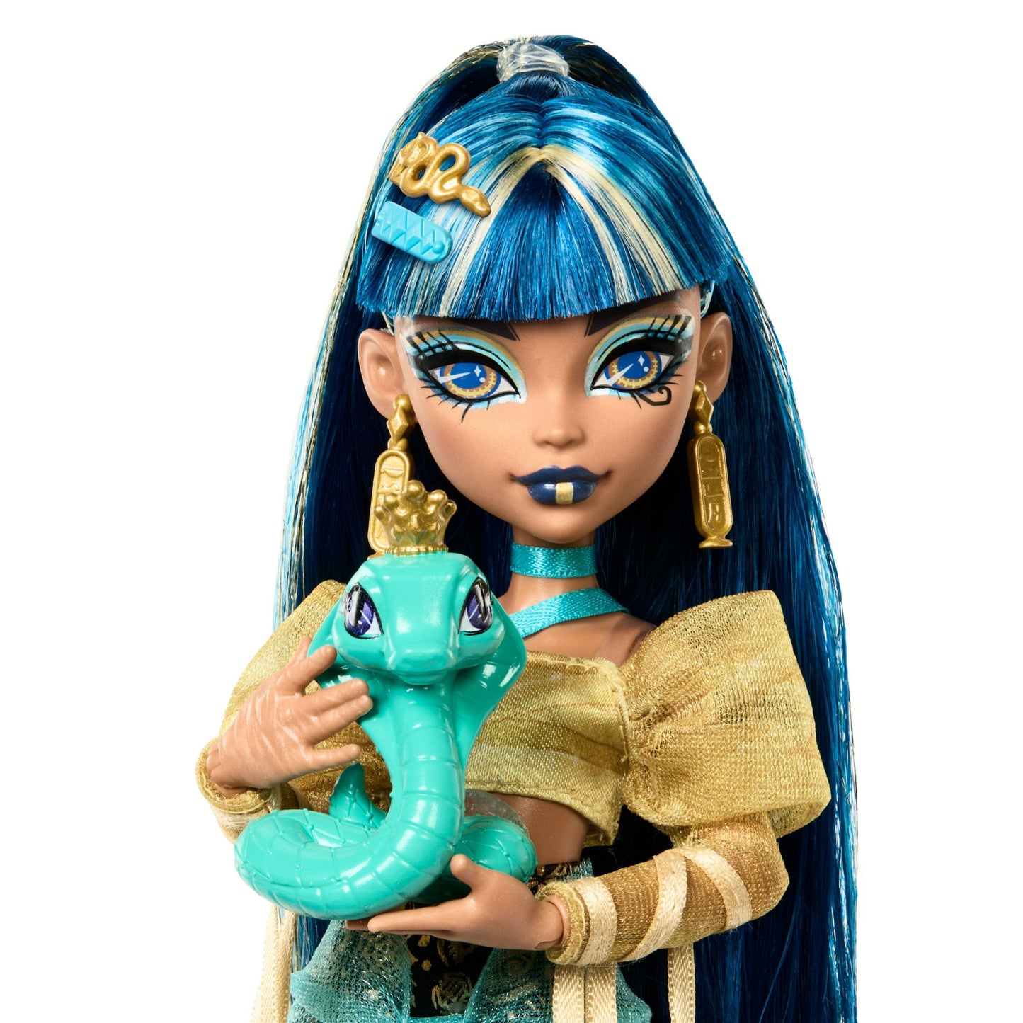 Monster High Cleo De Nile Fashion Doll in Golden Shirt with Pet Hissette and Accessories