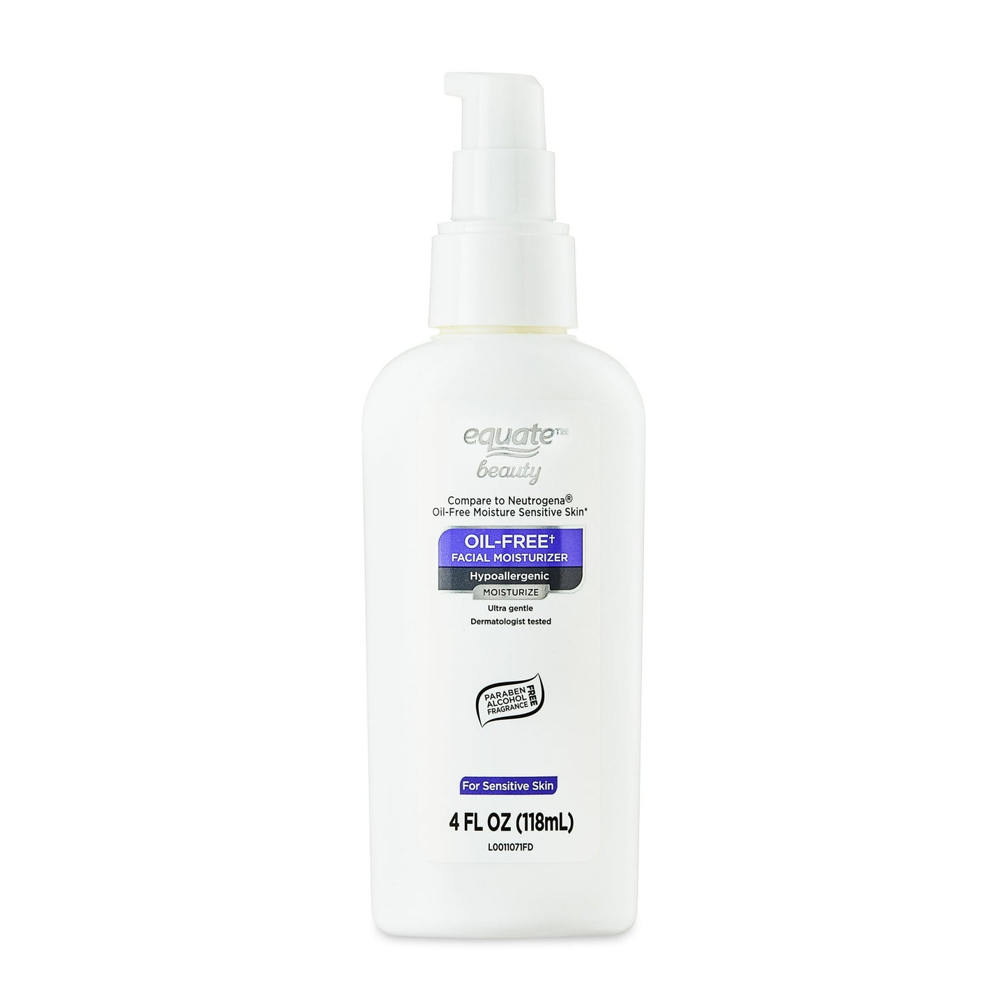 (4 pack) Equate Oil-Free Facial Moisturizer for Face Care of Sensitive Skin, Fragrance Free, 4 fl oz, Compare to Neutrogena¨ Oil-Free Moisture Sensitive Skin