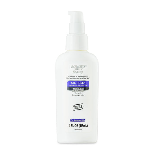 (4 pack) Equate Oil-Free Facial Moisturizer for Face Care of Sensitive Skin, Fragrance Free, 4 fl oz, Compare to Neutrogena¨ Oil-Free Moisture Sensitive Skin